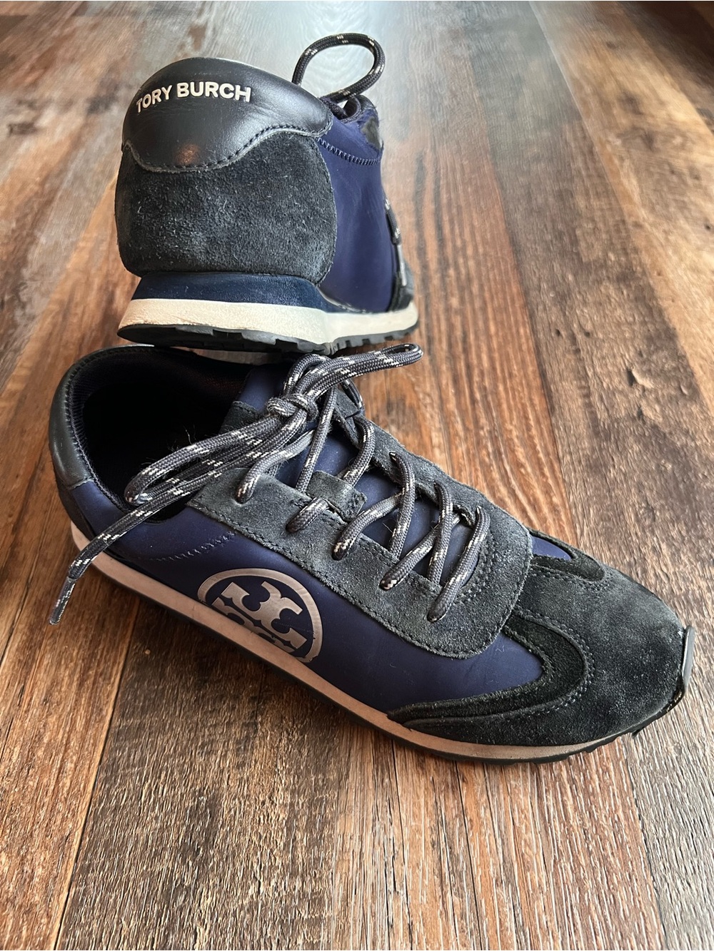 Tory Burch Nylon Navy and Black Suede Runner Sneakers